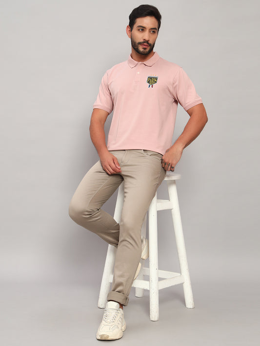 T-Shirt for Men | Breathable & Soft with Color Fastness Regular Fit Polo Neck Cotton Blend Fabric Solid Pattern