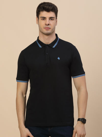 T-Shirt for Men | Breathable & Soft with Color Fastness Regular Fit Polo Neck Poly Cotton Fabric Solid Pattern