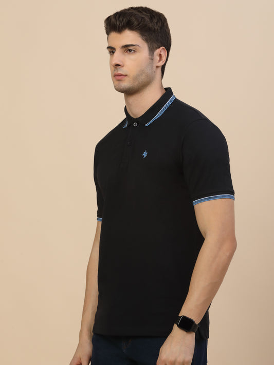 T-Shirt for Men | Breathable & Soft with Color Fastness Regular Fit Polo Neck Poly Cotton Fabric Solid Pattern