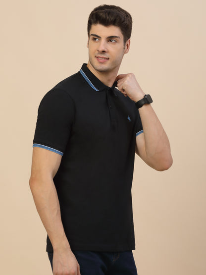 T-Shirt for Men | Breathable & Soft with Color Fastness Regular Fit Polo Neck Poly Cotton Fabric Solid Pattern