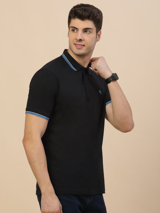 T-Shirt for Men | Breathable & Soft with Color Fastness Regular Fit Polo Neck Poly Cotton Fabric Solid Pattern