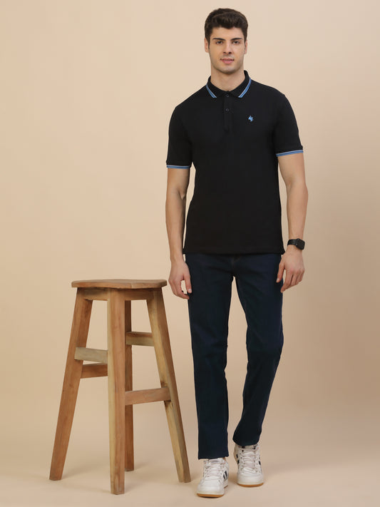 T-Shirt for Men | Breathable & Soft with Color Fastness Regular Fit Polo Neck Poly Cotton Fabric Solid Pattern
