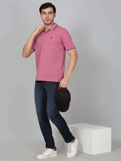 T-Shirt for Men | Breathable & Soft with Color Fastness Regular Fit Polo Neck Poly Cotton Fabric Solid Pattern