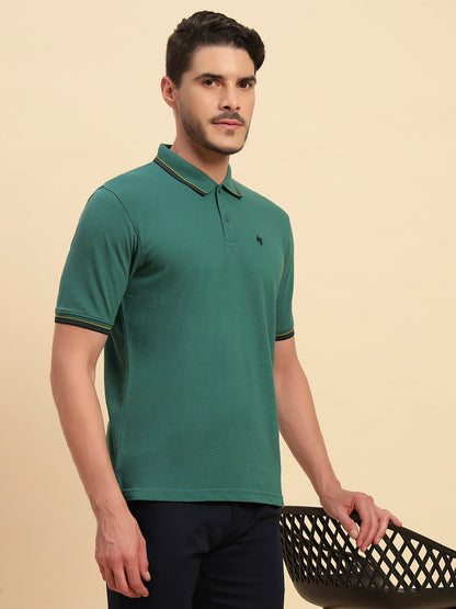 T-Shirt for Men | Breathable & Soft with Color Fastness Regular Fit Polo Neck Poly Cotton Fabric Solid Pattern