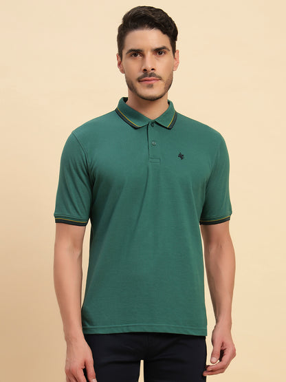 T-Shirt for Men | Breathable & Soft with Color Fastness Regular Fit Polo Neck Poly Cotton Fabric Solid Pattern