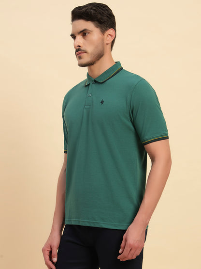 T-Shirt for Men | Breathable & Soft with Color Fastness Regular Fit Polo Neck Poly Cotton Fabric Solid Pattern