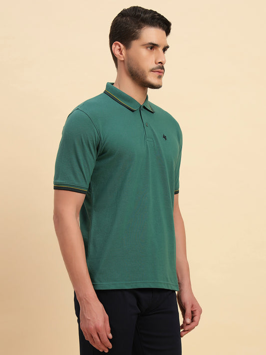 T-Shirt for Men | Breathable & Soft with Color Fastness Regular Fit Polo Neck Poly Cotton Fabric Solid Pattern
