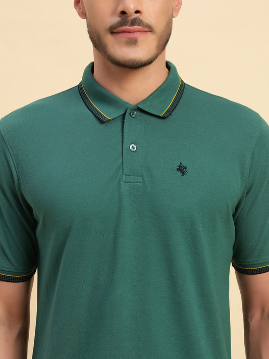 T-Shirt for Men | Breathable & Soft with Color Fastness Regular Fit Polo Neck Poly Cotton Fabric Solid Pattern