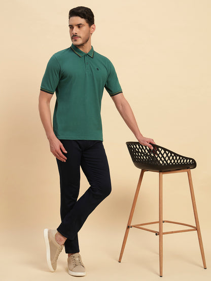 T-Shirt for Men | Breathable & Soft with Color Fastness Regular Fit Polo Neck Poly Cotton Fabric Solid Pattern