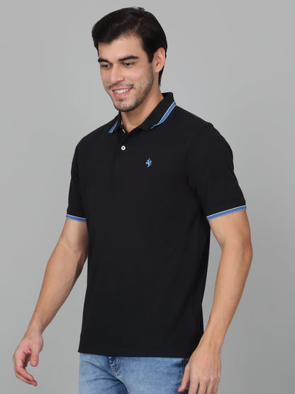 T-Shirt for Men | Breathable & Soft with Color Fastness Regular Fit Polo Neck Poly Cotton Fabric Solid Pattern