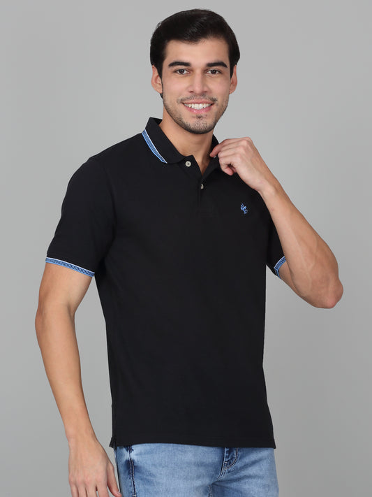 T-Shirt for Men | Breathable & Soft with Color Fastness Regular Fit Polo Neck Poly Cotton Fabric Solid Pattern