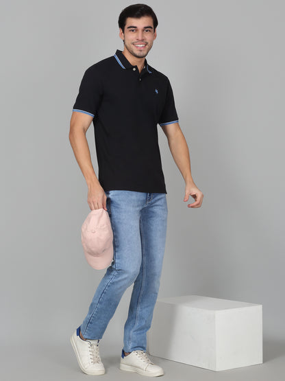 T-Shirt for Men | Breathable & Soft with Color Fastness Regular Fit Polo Neck Poly Cotton Fabric Solid Pattern