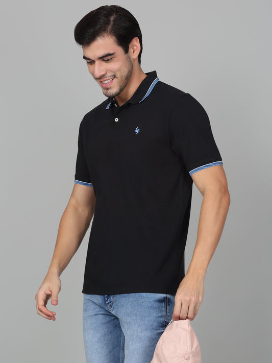 T-Shirt for Men | Breathable & Soft with Color Fastness Regular Fit Polo Neck Poly Cotton Fabric Solid Pattern