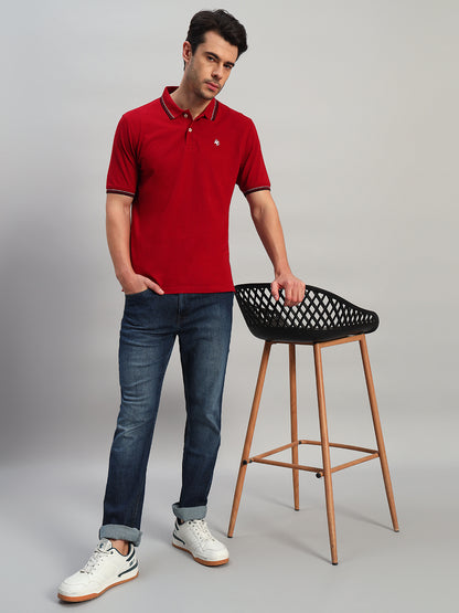 T-Shirt for Men | Breathable & Soft with Color Fastness Regular Fit Polo Neck Poly Cotton Fabric Solid Pattern