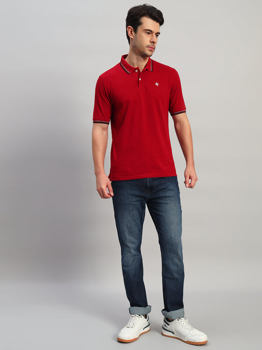T-Shirt for Men | Breathable & Soft with Color Fastness Regular Fit Polo Neck Poly Cotton Fabric Solid Pattern