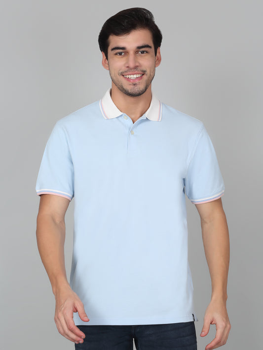 T-Shirt for Men | Breathable & Soft with Color Fastness Regular Fit Polo Neck Cotton Blend Fabric Solid Pattern
