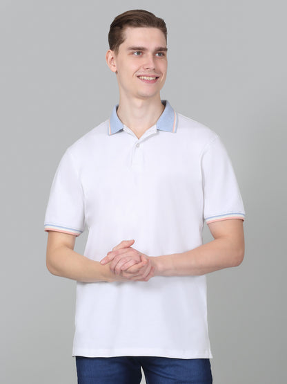 T-Shirt for Men | Breathable & Soft with Color Fastness Regular Fit Polo Neck Cotton Blend Fabric Solid Pattern