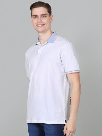 T-Shirt for Men | Breathable & Soft with Color Fastness Regular Fit Polo Neck Cotton Blend Fabric Solid Pattern