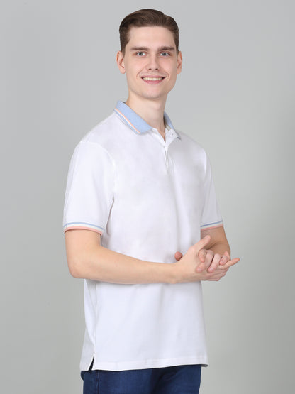 T-Shirt for Men | Breathable & Soft with Color Fastness Regular Fit Polo Neck Cotton Blend Fabric Solid Pattern