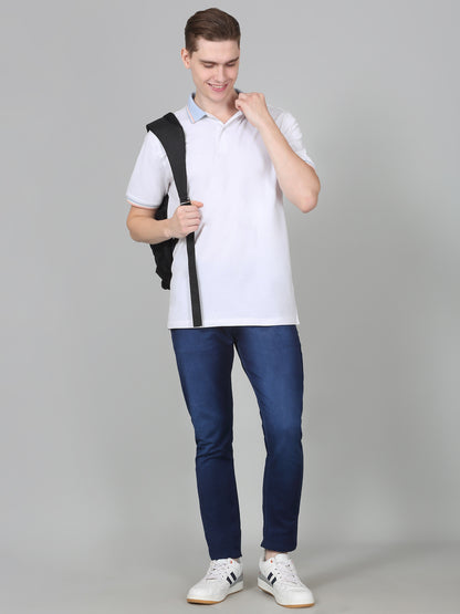 T-Shirt for Men | Breathable & Soft with Color Fastness Regular Fit Polo Neck Cotton Blend Fabric Solid Pattern