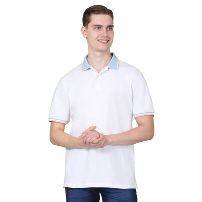 T-Shirt for Men | Breathable & Soft with Color Fastness Regular Fit Polo Neck Cotton Blend Fabric Solid Pattern