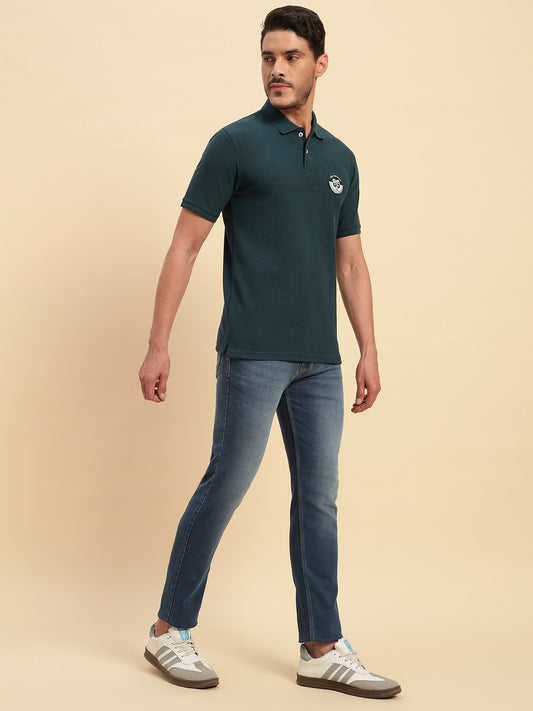 T-Shirt for Men | Breathable & Soft with Color Fastness Regular Fit Polo Neck Poly Cotton Fabric Solid Pattern