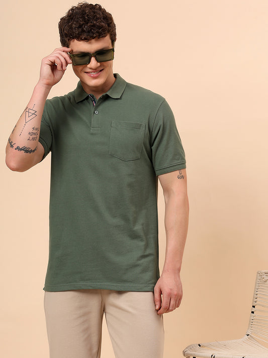 T-Shirt for Men | Breathable & Soft with Color Fastness Regular Fit Polo Neck Poly Cotton Fabric Solid Pattern