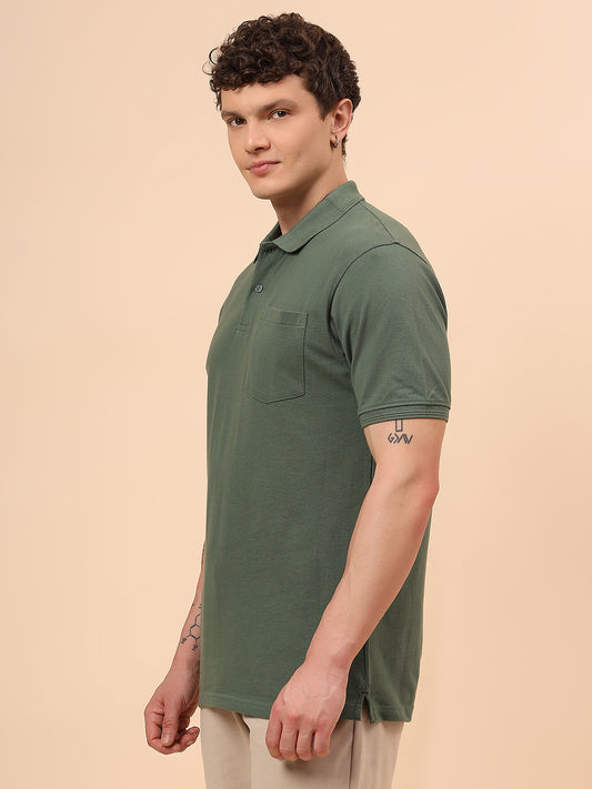 T-Shirt for Men | Breathable & Soft with Color Fastness Regular Fit Polo Neck Poly Cotton Fabric Solid Pattern