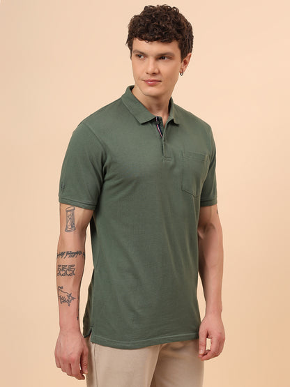 T-Shirt for Men | Breathable & Soft with Color Fastness Regular Fit Polo Neck Poly Cotton Fabric Solid Pattern