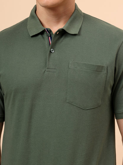 T-Shirt for Men | Breathable & Soft with Color Fastness Regular Fit Polo Neck Poly Cotton Fabric Solid Pattern