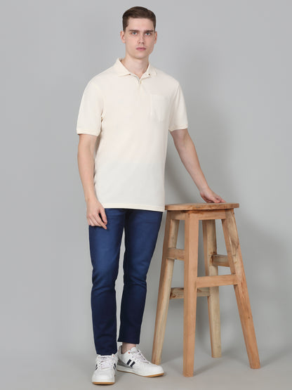 T-Shirt for Men | Breathable & Soft with Color Fastness Regular Fit Polo Neck Poly Cotton Fabric Solid Pattern