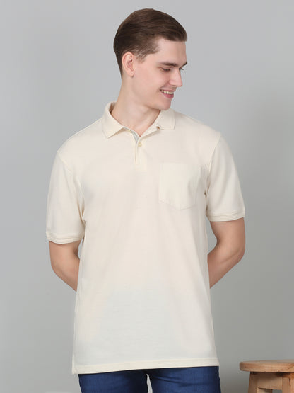 T-Shirt for Men | Breathable & Soft with Color Fastness Regular Fit Polo Neck Poly Cotton Fabric Solid Pattern