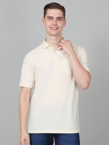 T-Shirt for Men | Breathable & Soft with Color Fastness Regular Fit Polo Neck Poly Cotton Fabric Solid Pattern