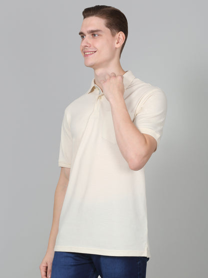T-Shirt for Men | Breathable & Soft with Color Fastness Regular Fit Polo Neck Poly Cotton Fabric Solid Pattern