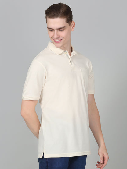 T-Shirt for Men | Breathable & Soft with Color Fastness Regular Fit Polo Neck Poly Cotton Fabric Solid Pattern
