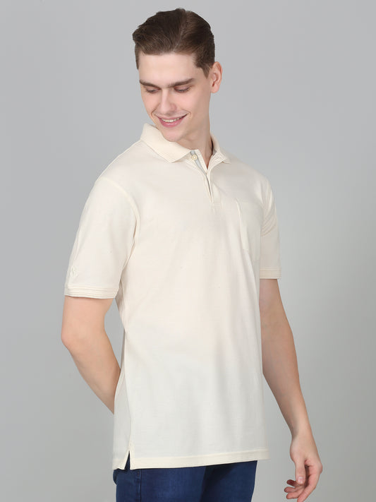 T-Shirt for Men | Breathable & Soft with Color Fastness Regular Fit Polo Neck Poly Cotton Fabric Solid Pattern