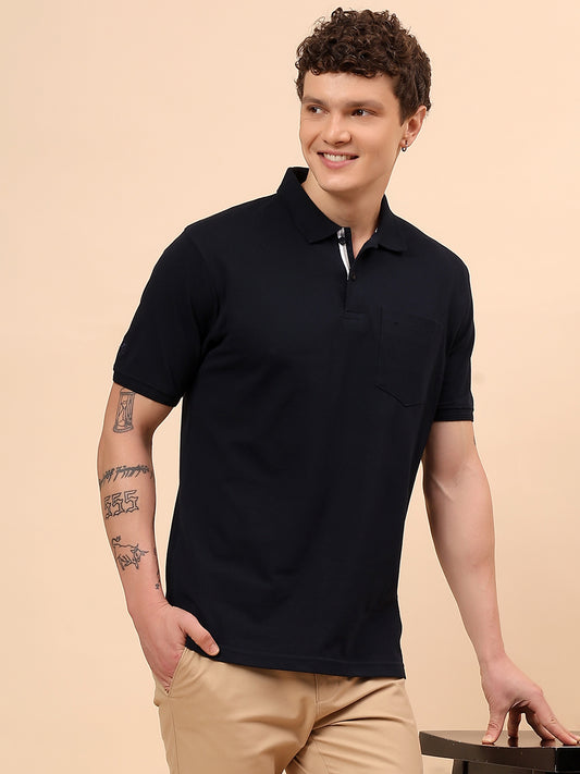 T-Shirt for Men | Breathable & Soft with Color Fastness Regular Fit Polo Neck Poly Cotton Fabric Solid Pattern