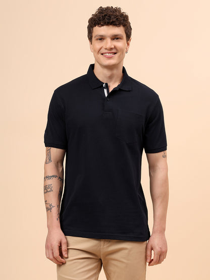 T-Shirt for Men | Breathable & Soft with Color Fastness Regular Fit Polo Neck Poly Cotton Fabric Solid Pattern