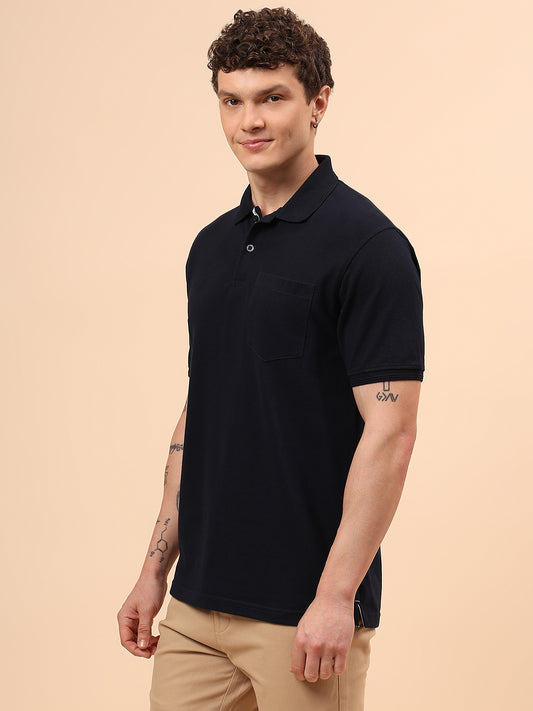 T-Shirt for Men | Breathable & Soft with Color Fastness Regular Fit Polo Neck Poly Cotton Fabric Solid Pattern