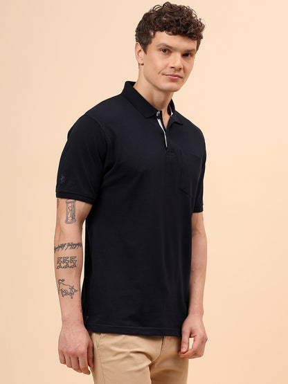 T-Shirt for Men | Breathable & Soft with Color Fastness Regular Fit Polo Neck Poly Cotton Fabric Solid Pattern