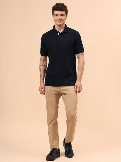 T-Shirt for Men | Breathable & Soft with Color Fastness Regular Fit Polo Neck Poly Cotton Fabric Solid Pattern