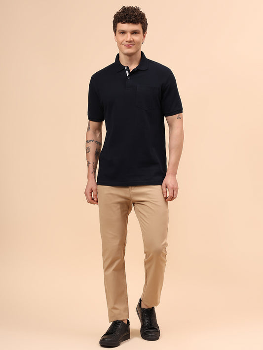 T-Shirt for Men | Breathable & Soft with Color Fastness Regular Fit Polo Neck Poly Cotton Fabric Solid Pattern