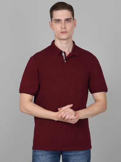 T-Shirt for Men | Breathable & Soft with Color Fastness Regular Fit Polo Neck Poly Cotton Fabric Solid Pattern