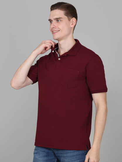 T-Shirt for Men | Breathable & Soft with Color Fastness Regular Fit Polo Neck Poly Cotton Fabric Solid Pattern