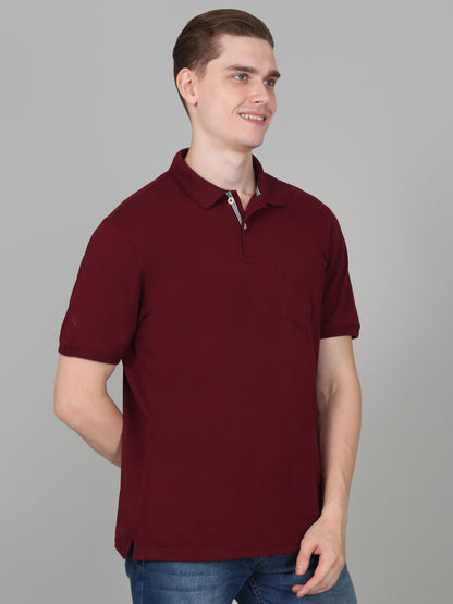 T-Shirt for Men | Breathable & Soft with Color Fastness Regular Fit Polo Neck Poly Cotton Fabric Solid Pattern