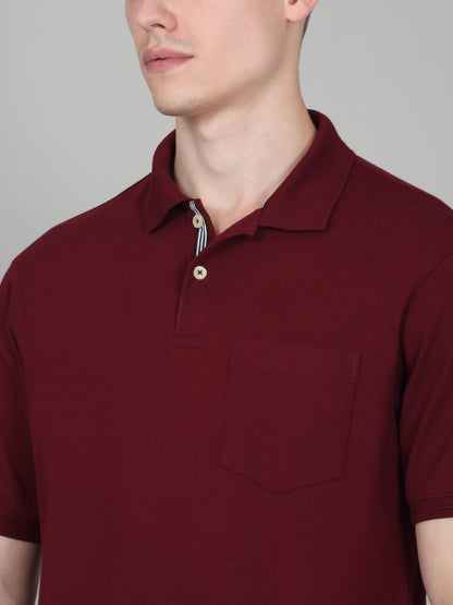T-Shirt for Men | Breathable & Soft with Color Fastness Regular Fit Polo Neck Poly Cotton Fabric Solid Pattern