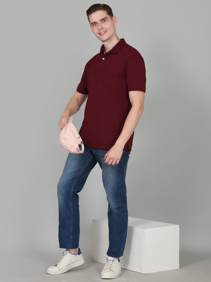 T-Shirt for Men | Breathable & Soft with Color Fastness Regular Fit Polo Neck Poly Cotton Fabric Solid Pattern