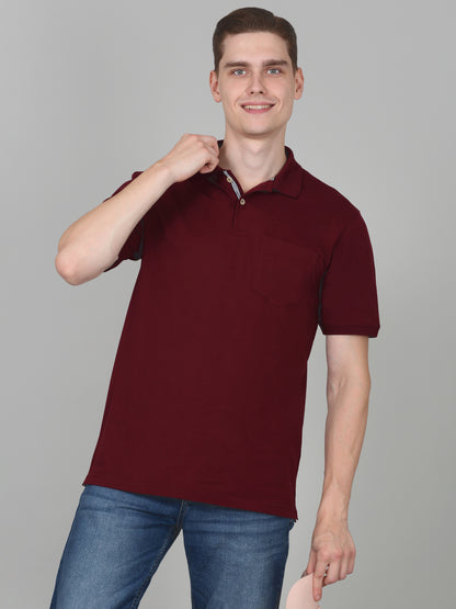 T-Shirt for Men | Breathable & Soft with Color Fastness Regular Fit Polo Neck Poly Cotton Fabric Solid Pattern
