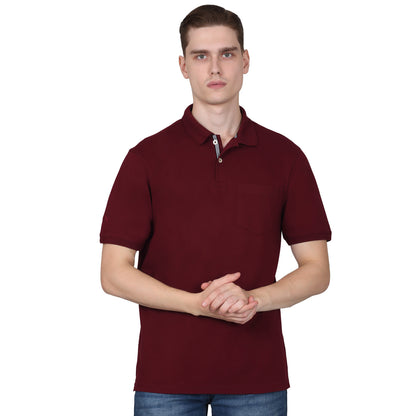 T-Shirt for Men | Breathable & Soft with Color Fastness Regular Fit Polo Neck Poly Cotton Fabric Solid Pattern
