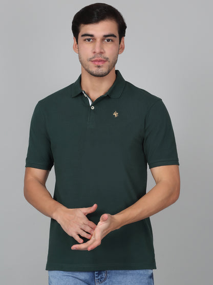 T-Shirt for Men | Breathable & Soft with Color Fastness Regular Fit Polo Neck Poly Cotton Fabric Solid Pattern
